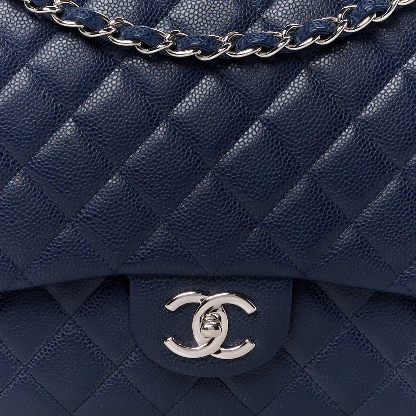 Caviar Quilted Maxi Double Flap Navy Blue
