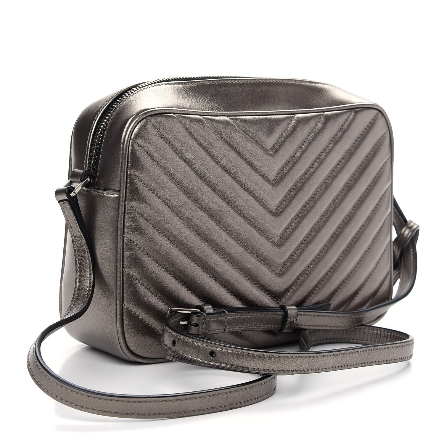 Saint Laurent Metallic Calfskin Matelasse Monogram Lou Camera Bag Silver 2 of 9