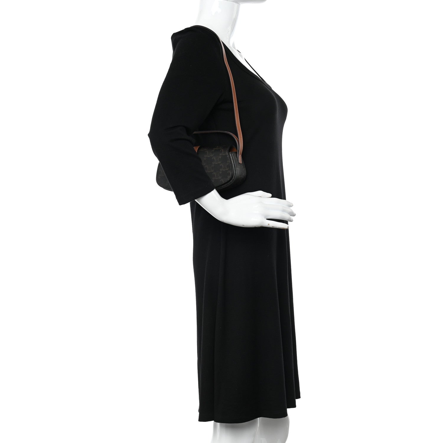 Celine Triomphe Canvas Calfskin Tabou Clutch on Strap Tan 2 of 11