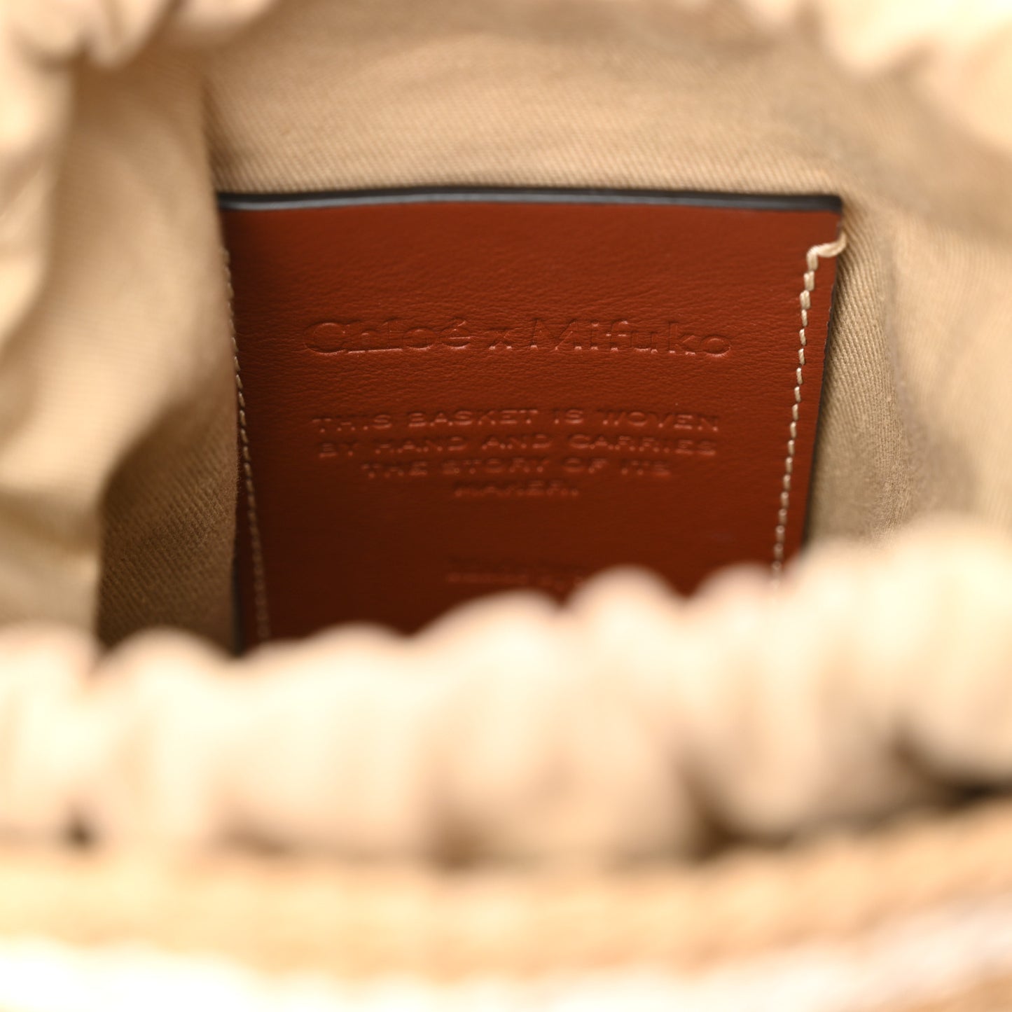 Raffia Calfskin Small Woody Striped Basket Bag Grove Brown