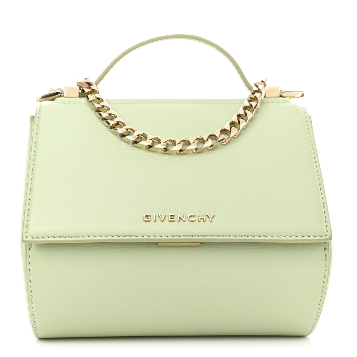 Textured Calfskin Mini Pandora Box Chain Crossbody Bag Aqua Green