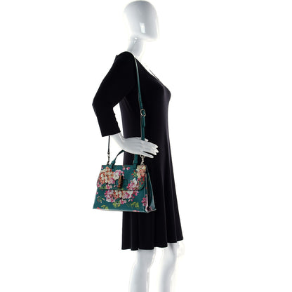 Gucci Shangai Calfskin Blooms Print Small Bamboo Daily Top Handle Bag Clear Bright Emerald Multicolor 14 of 14