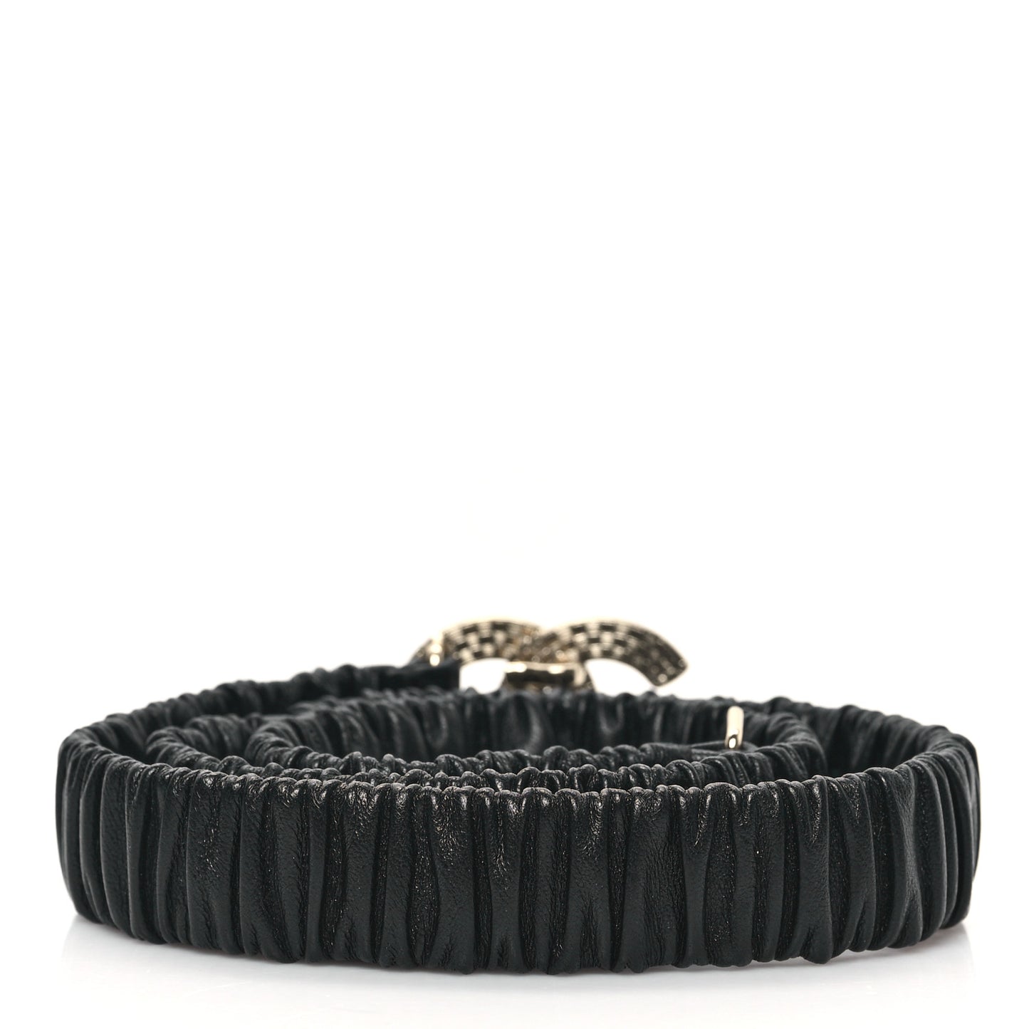 Lambskin Metal Ruched Chain CC Belt 80 32 Black White