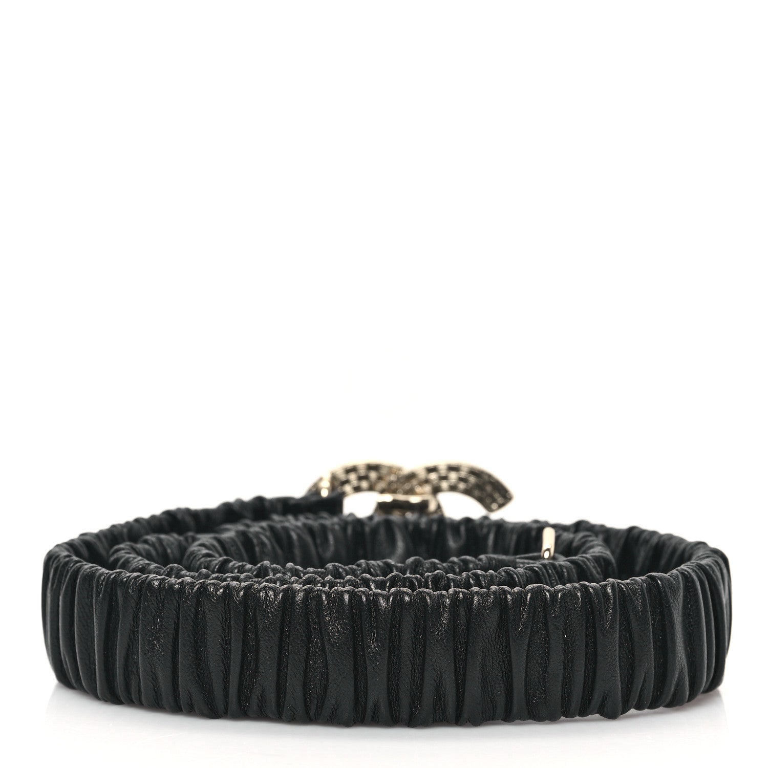 Chanel Lambskin Metal Ruched Chain CC Belt 80 32 Black White 2 of 5