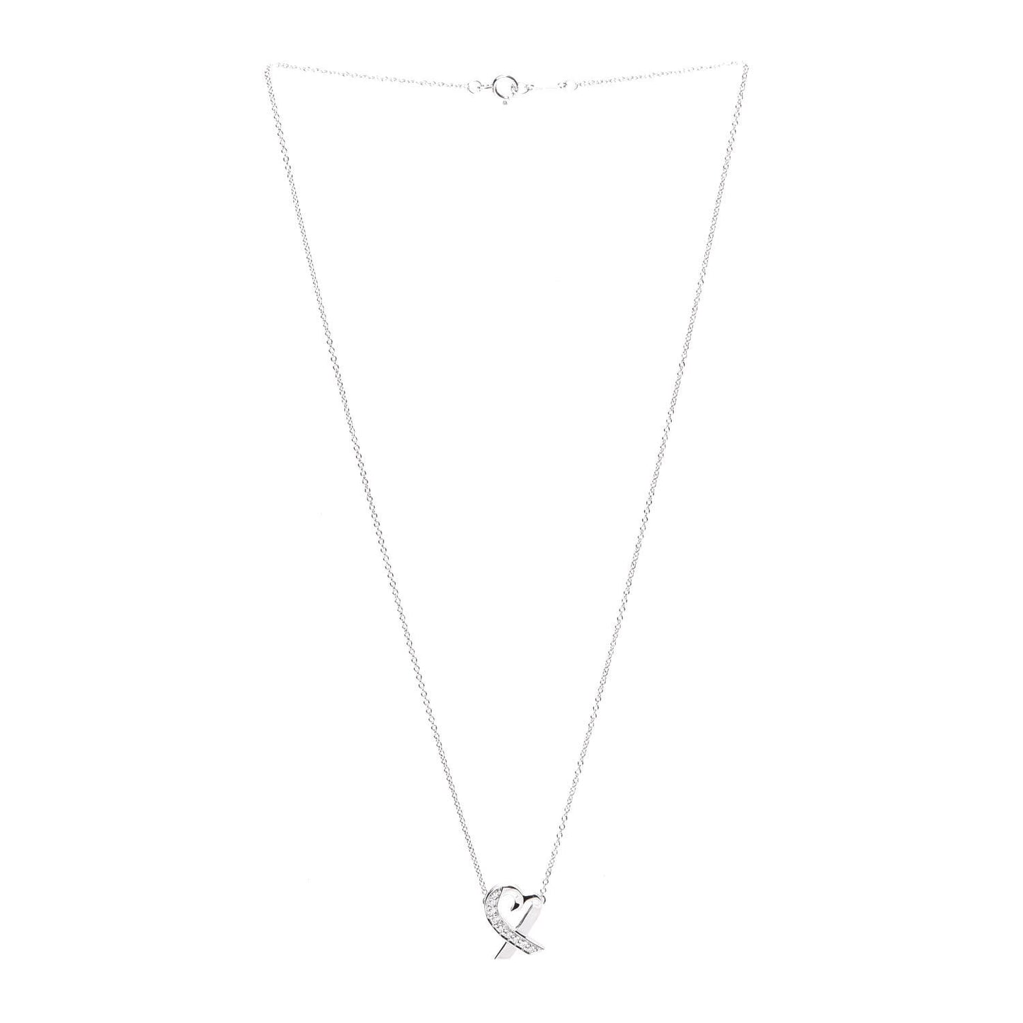 18K White Gold Diamond Small Paloma Picasso Loving Heart Necklace