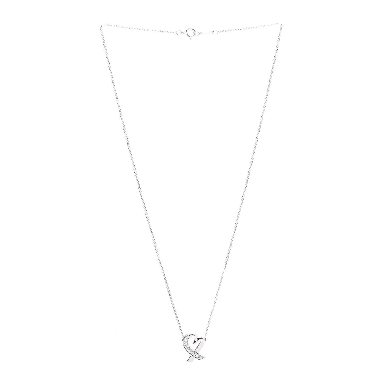 Tiffany 18K White Gold Diamond Small Paloma Picasso Loving Heart Necklace 3 of 8
