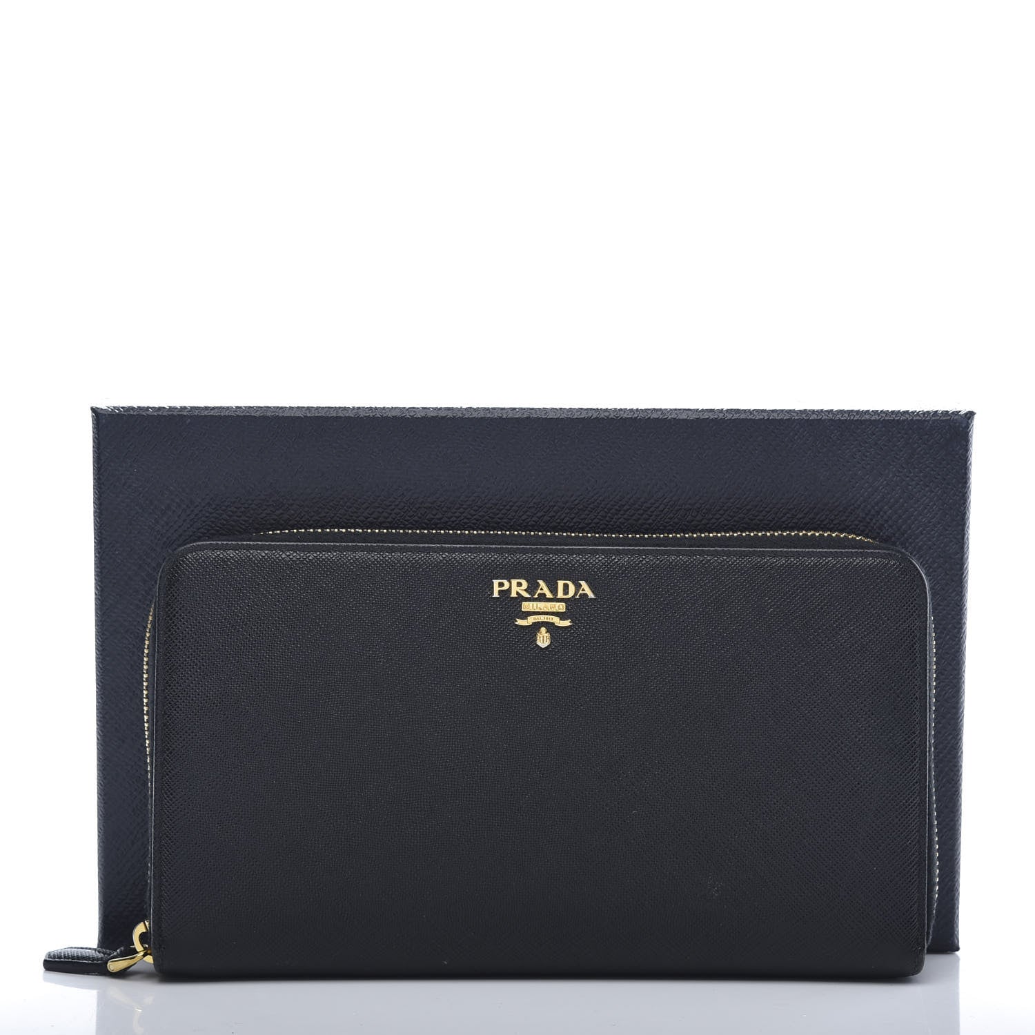 Prada Saffiano Metal Large Zip Around Travel Wallet Black 10 of 10