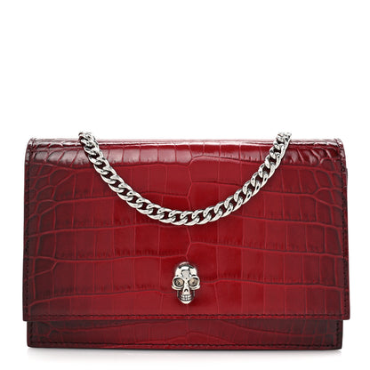 Alexander McQueen Calfskin Crocodile Embossed Skull Mini Crossbody Bag Red 1 of 12