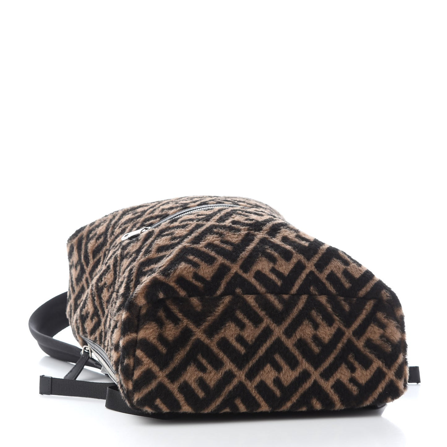 Shearling Calfskin FF 1974 Diagonal Cross Strap Backpack Tobacco Black
