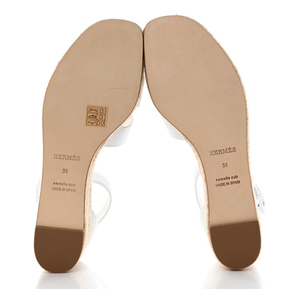 Hermes Goatskin Elda Espadrille Wedge Sandals 39 White 5 of 9