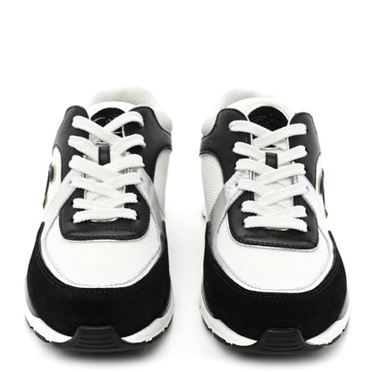 Chanel Calfskin Fabric Womens CC Sneakers 38.5 Black White Silver 2 of 8