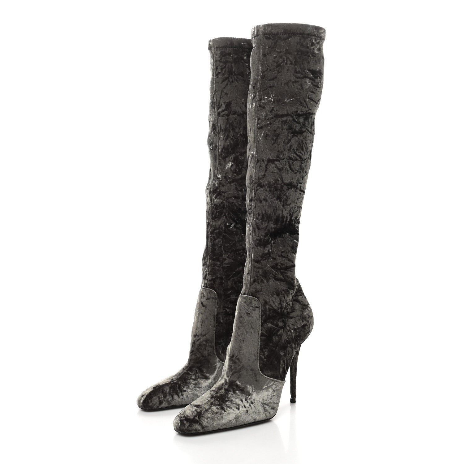 Saint Laurent Velvet Ella Knee High Boots 40 Grey 3 of 6