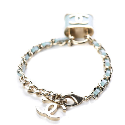 Chanel Metal Iridescent Lambskin Lock Bracelet Gold Light Blue 3 of 4