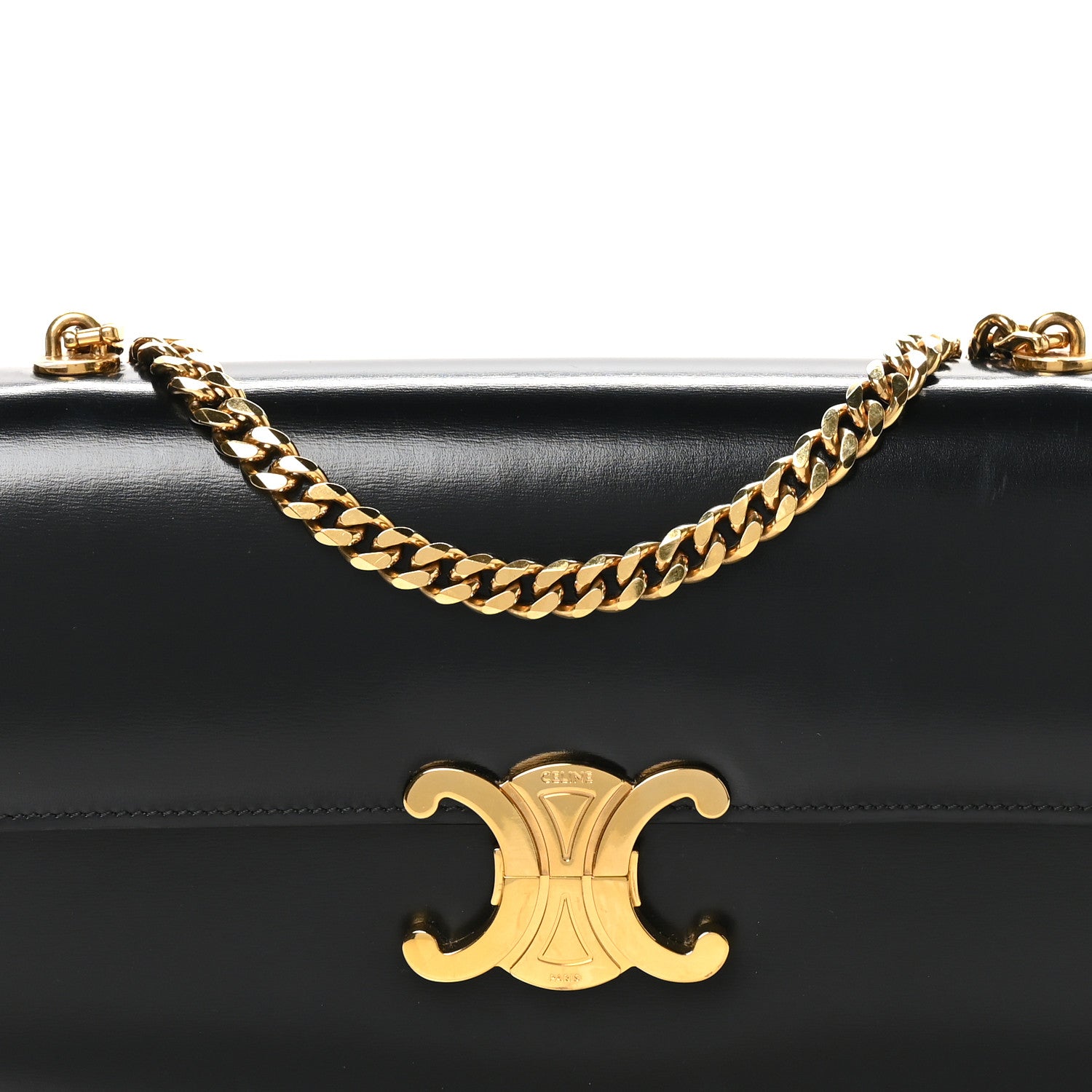 Celine Shiny Calfskin Triomphe Chain Bag Black 7 of 9