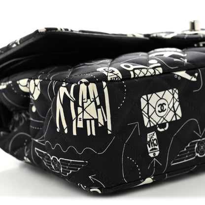 Chanel Satin Airline Printed Medium Double Flap Black White 17 of 19
