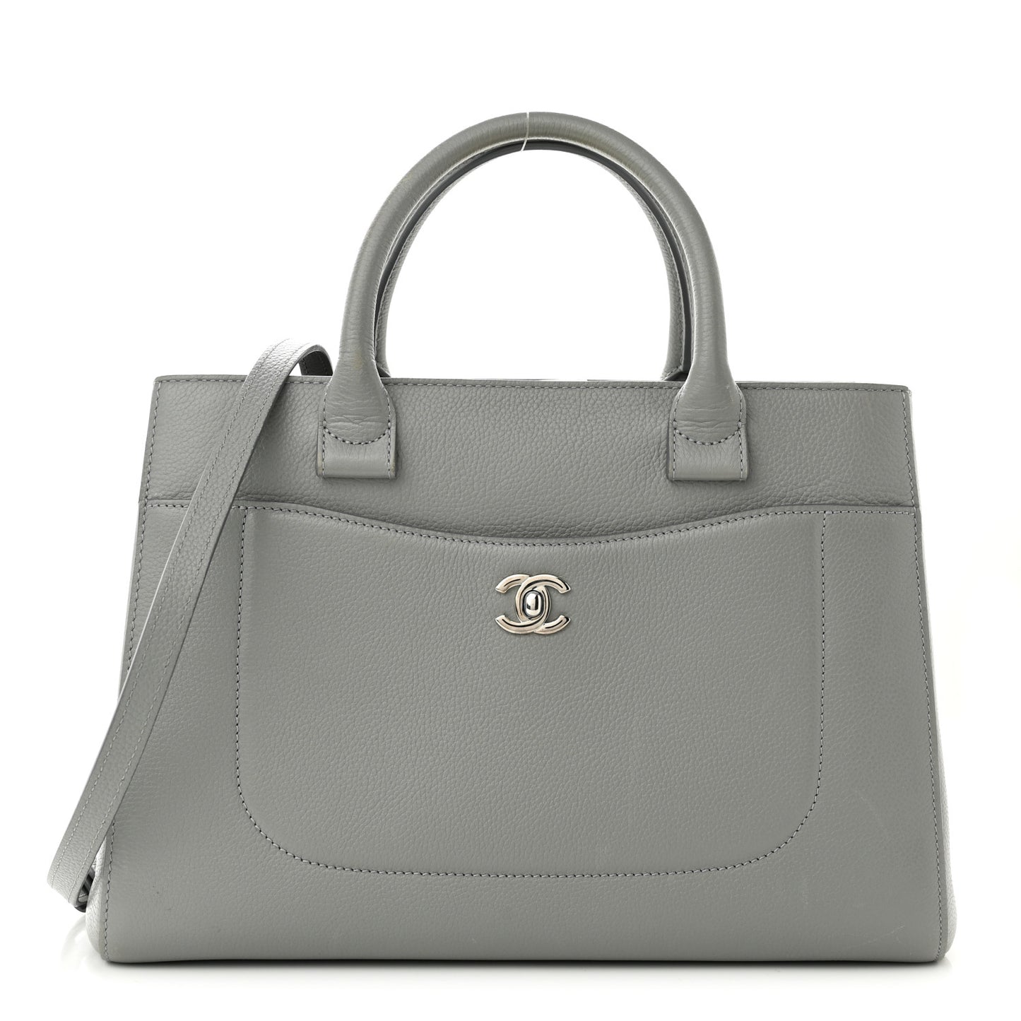 Grained Calfskin Small Neo Executive Shopper Tote Grey