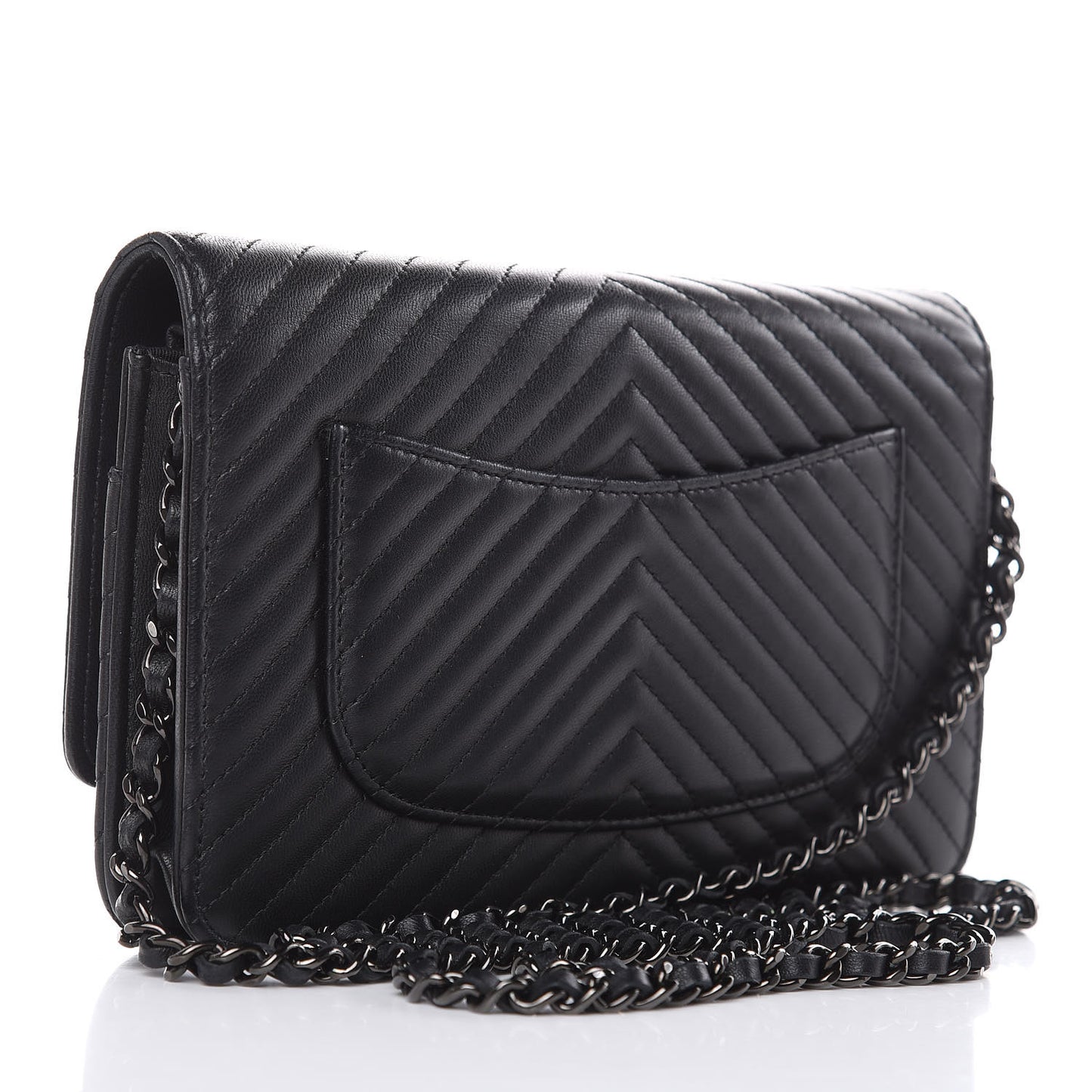 Lambskin Chevron Quilted Wallet On Chain WOC So Black