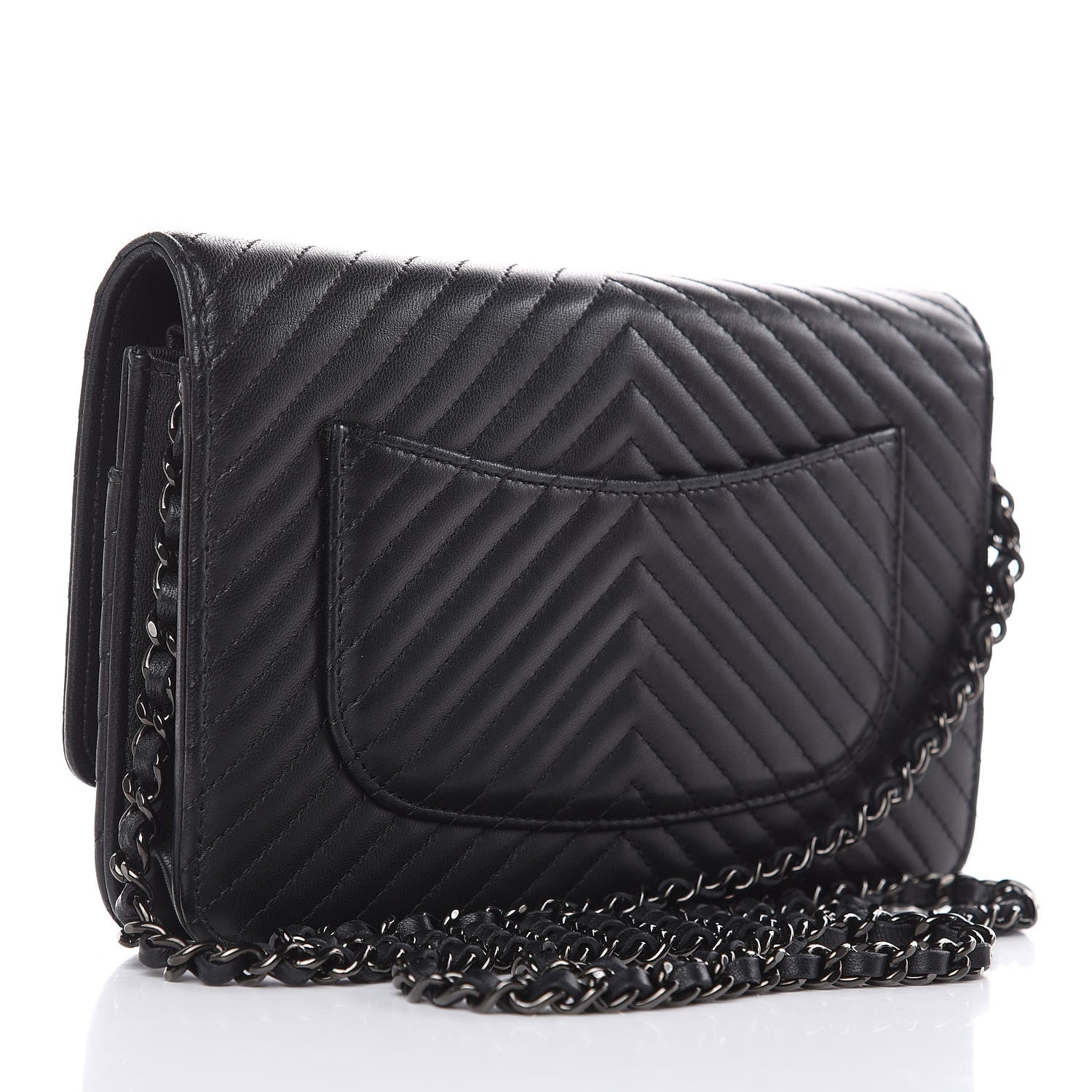 Chanel Lambskin Chevron Quilted Wallet On Chain WOC So Black 3 of 13