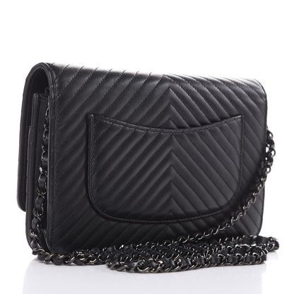 Chanel Lambskin Chevron Quilted Wallet On Chain WOC So Black 3 of 13