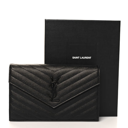 Saint Laurent Grain De Poudre Matelasse Chevron Monogram Monochrome Chain Wallet Black 13 of 13