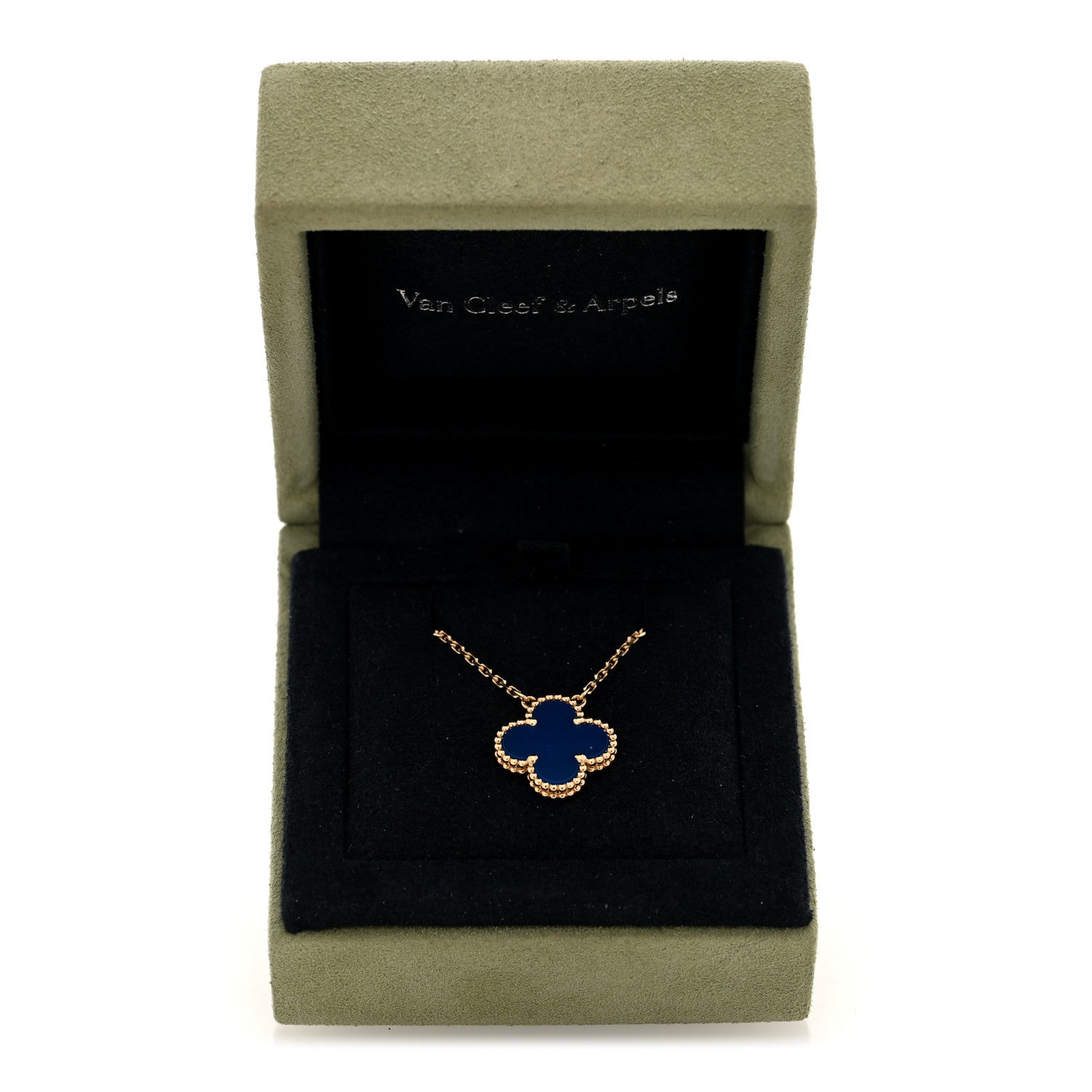 Van Cleef & Arpels 18K Yellow Gold Blue Agate Vintage Alhambra Pendant Necklace 5 of 5