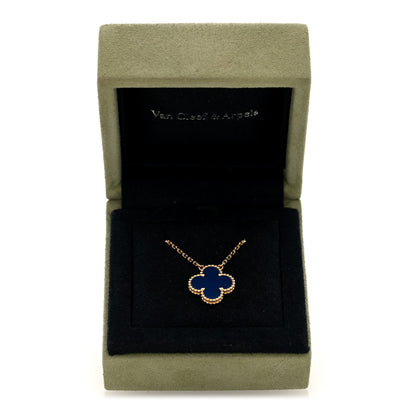 Van Cleef & Arpels 18K Yellow Gold Blue Agate Vintage Alhambra Pendant Necklace 5 of 5