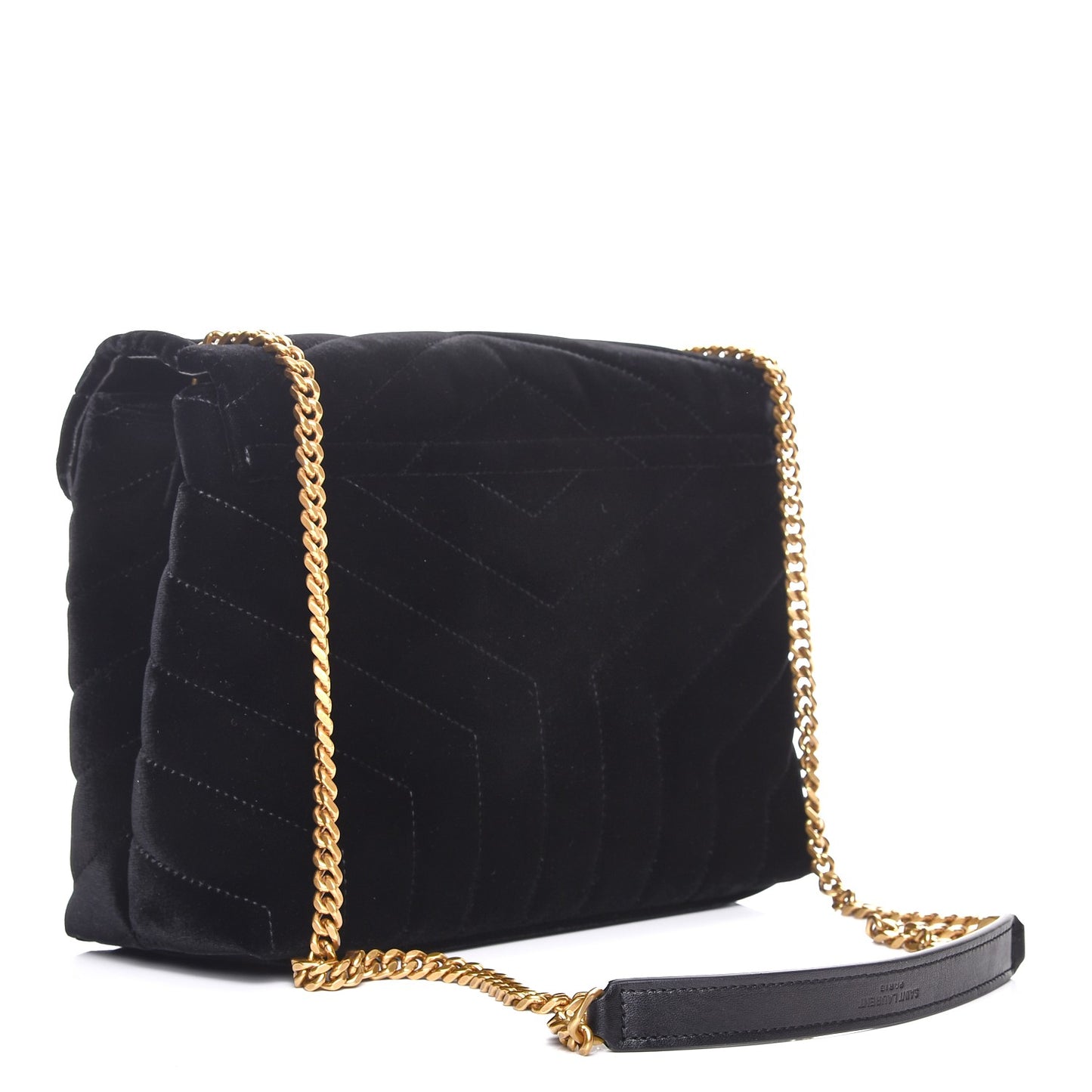 Velvet Y Quilted Monogram Small Loulou Chain Satchel Black