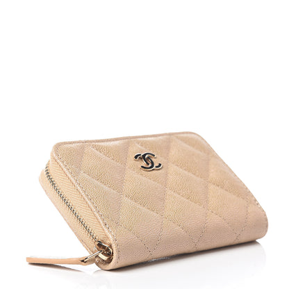 Chanel Iridescent Caviar Quilted Zip Around Coin Purse Beige 3 of 7