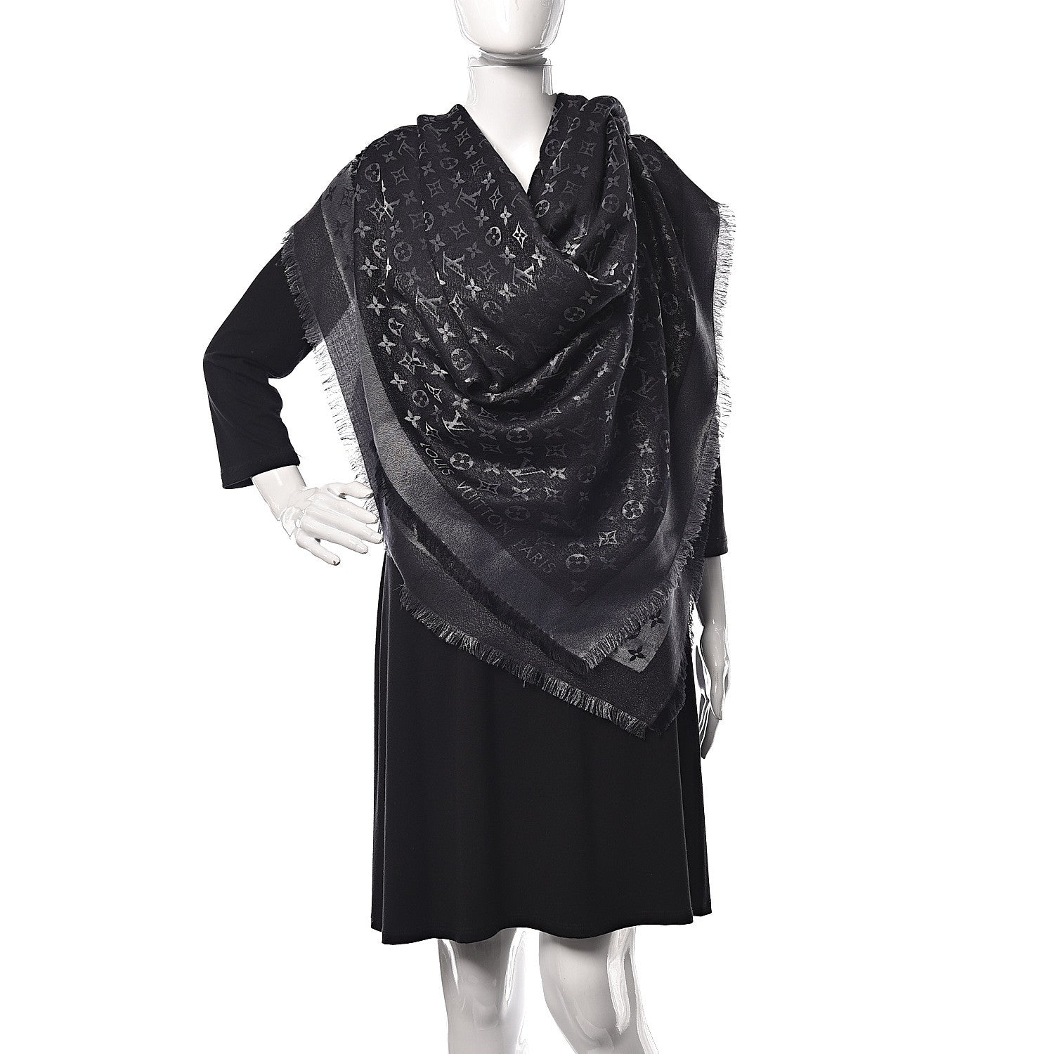 Louis Vuitton Silk Lurex Wool Monogram Shine Shawl Black 2 of 6