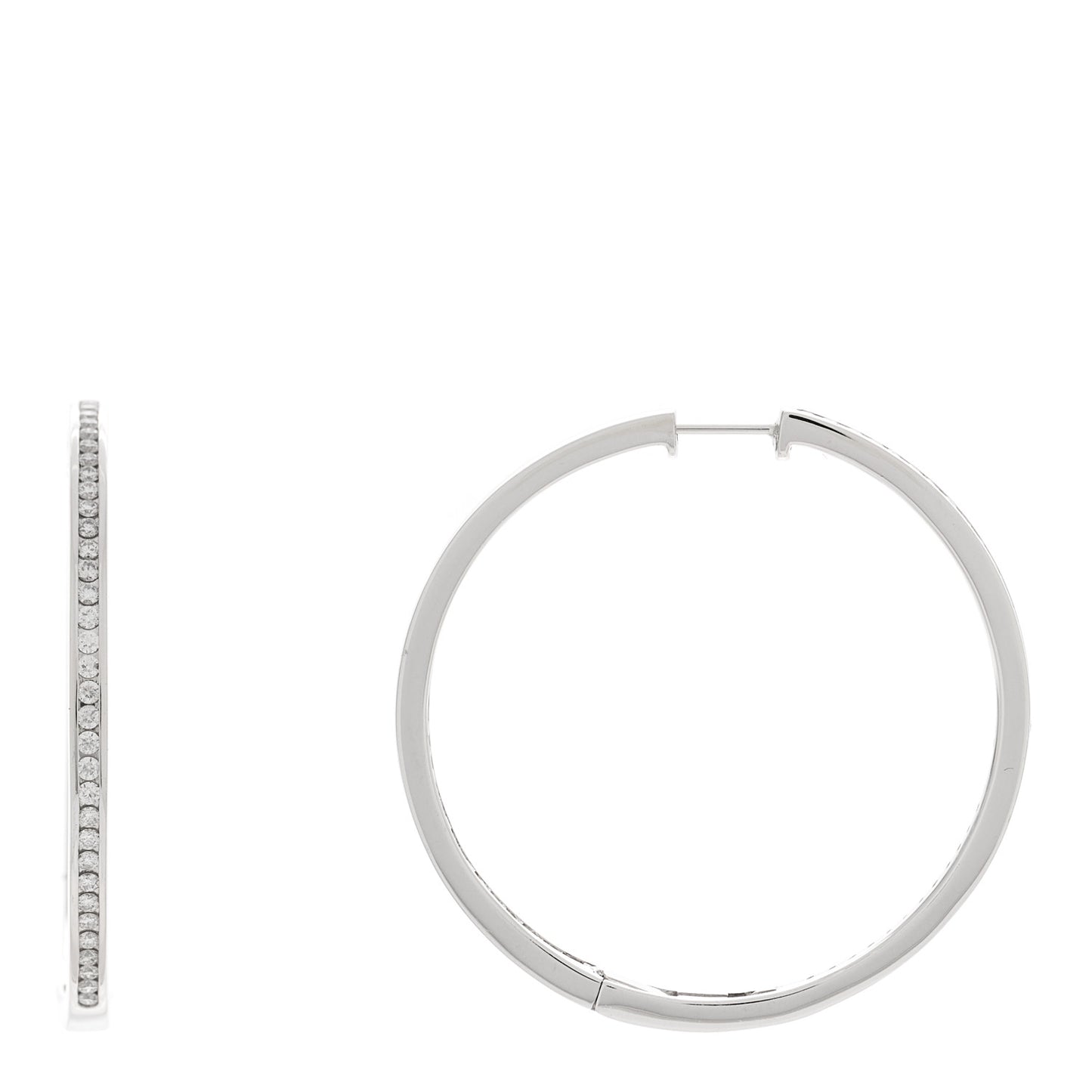 18K White Gold Diamond 1.40ct Large Channel Set Inside Out Hoop Earrings