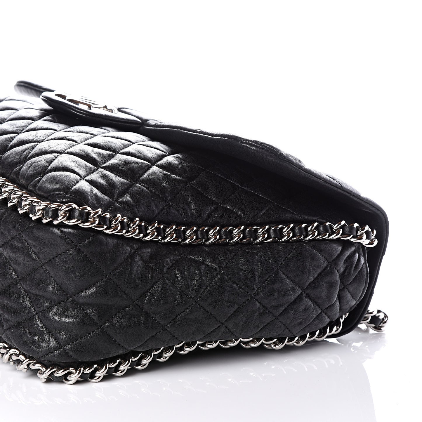 Washed Lambskin Quilted Maxi Chain Around Flap Black
