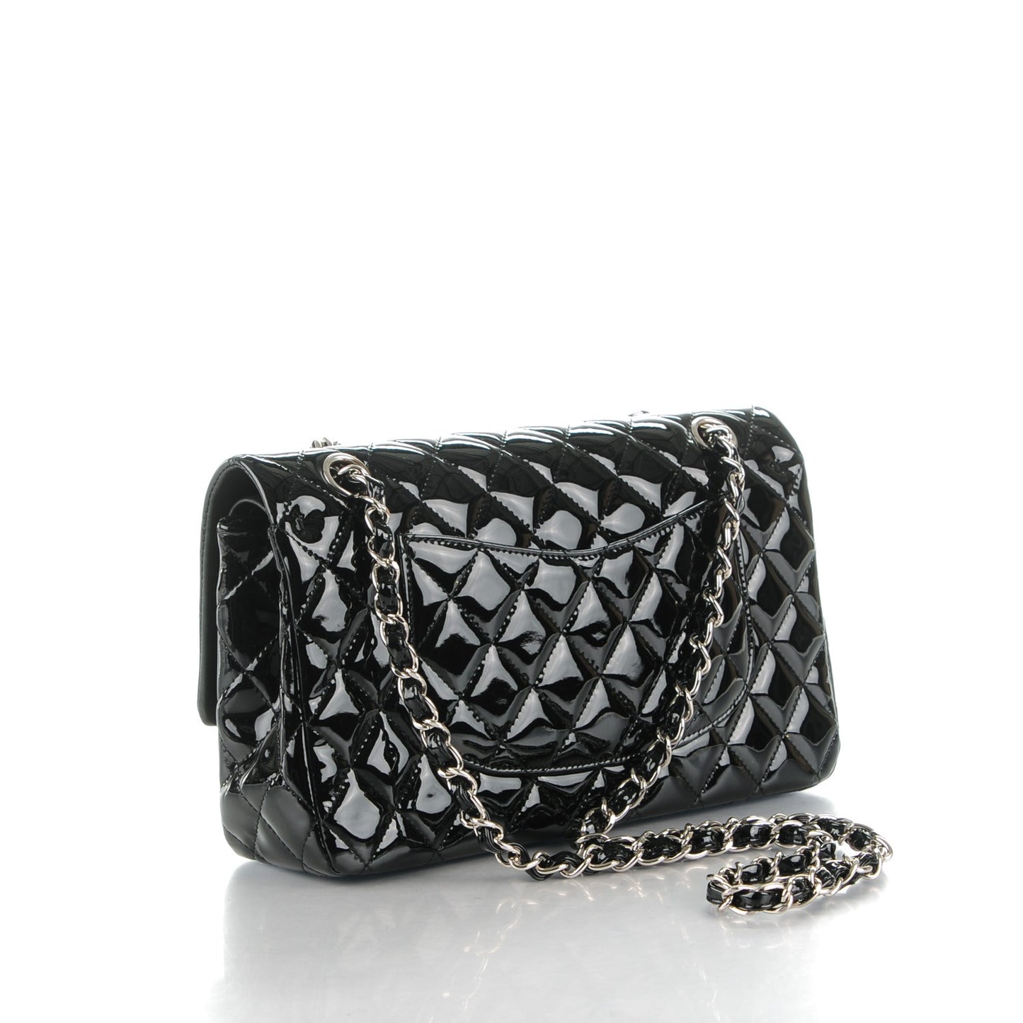 Patent Quilted Medium Double Flap Black