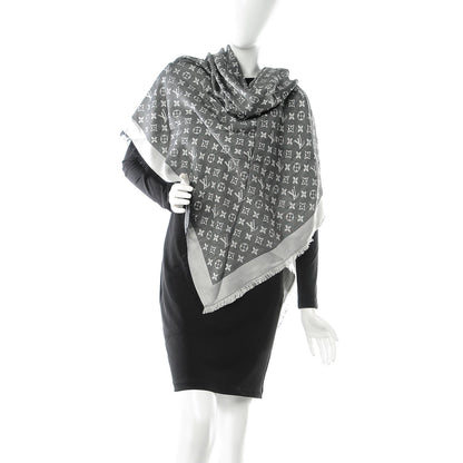 Louis Vuitton Wool Silk Monogram Denim Shawl Black 2 of 4