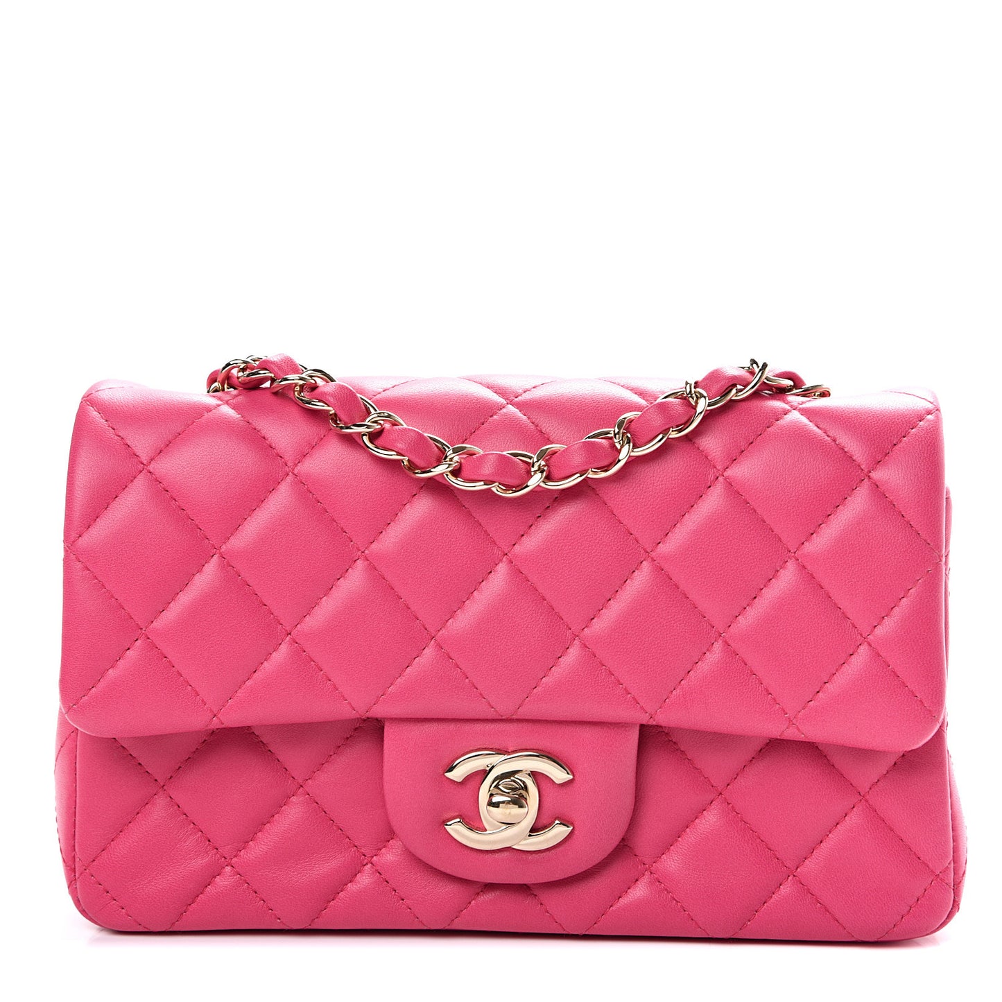 Lambskin Quilted Mini Rectangular Flap Pink