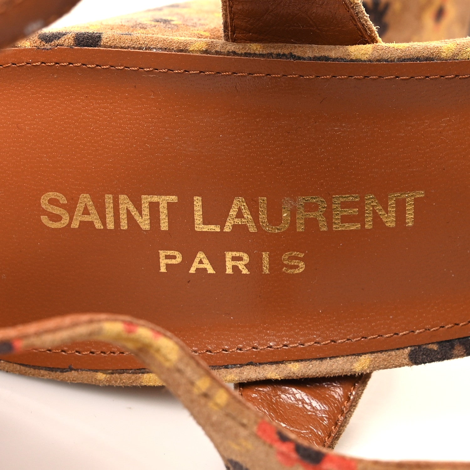 Saint Laurent Suede Bianca Flower 85 Platform Sandals 38.5 Tan 8 of 9