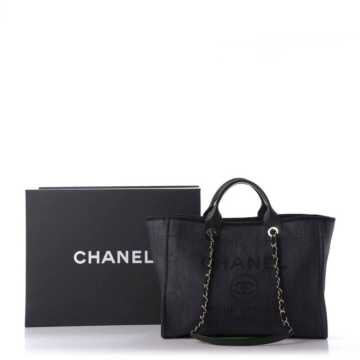 Mixed Fibers Calfskin Medium Deauville Tote Black