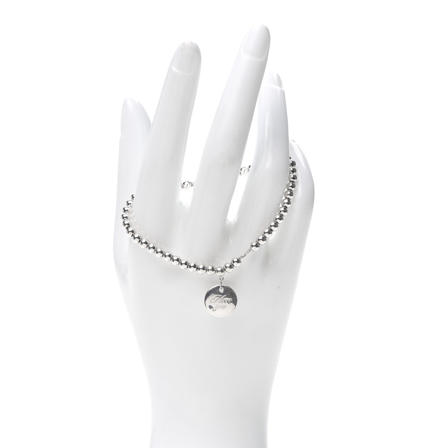 Tiffany Sterling Silver 4mm I Love You Round Tag Bead Bracelet 2 of 5