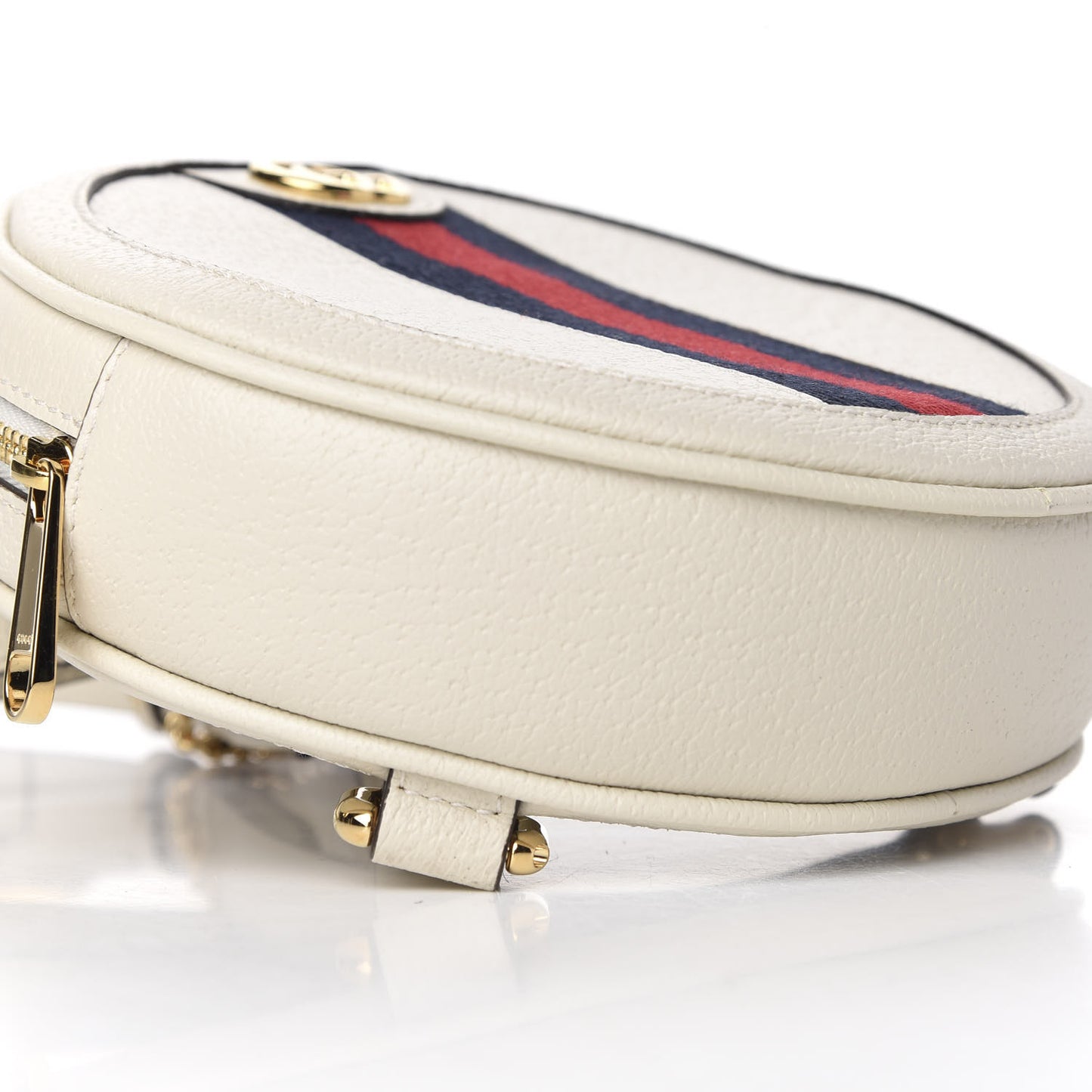 Textured Calfskin Web Mini Ophidia Round Backpack Mystic White