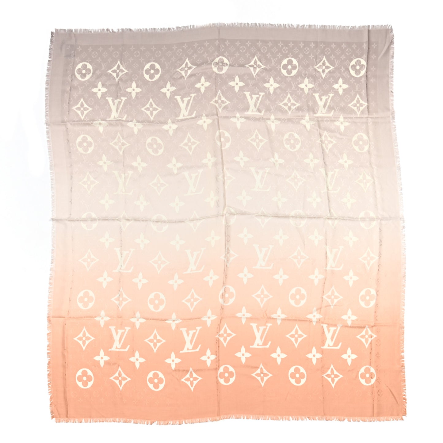 Wool Silk Gradient Monogram Shawl Sable Beige