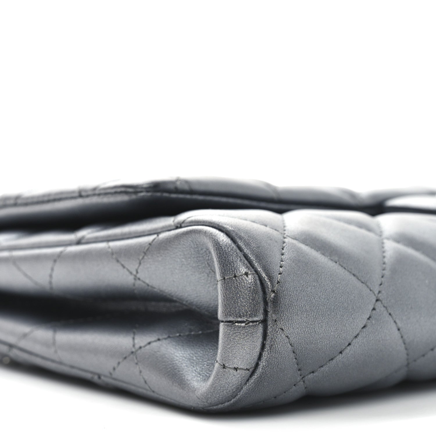 Chanel Metallic Lambskin Quilted Clutch With Chain Flap   Dark Grey 9 of 11