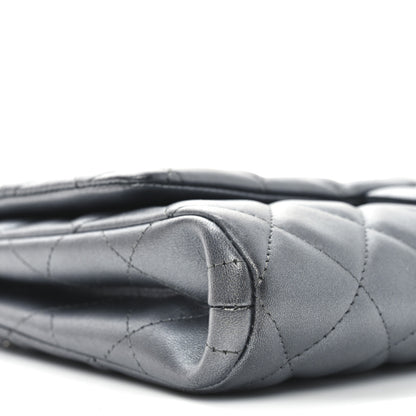 Chanel Metallic Lambskin Quilted Clutch With Chain Flap   Dark Grey 9 of 11