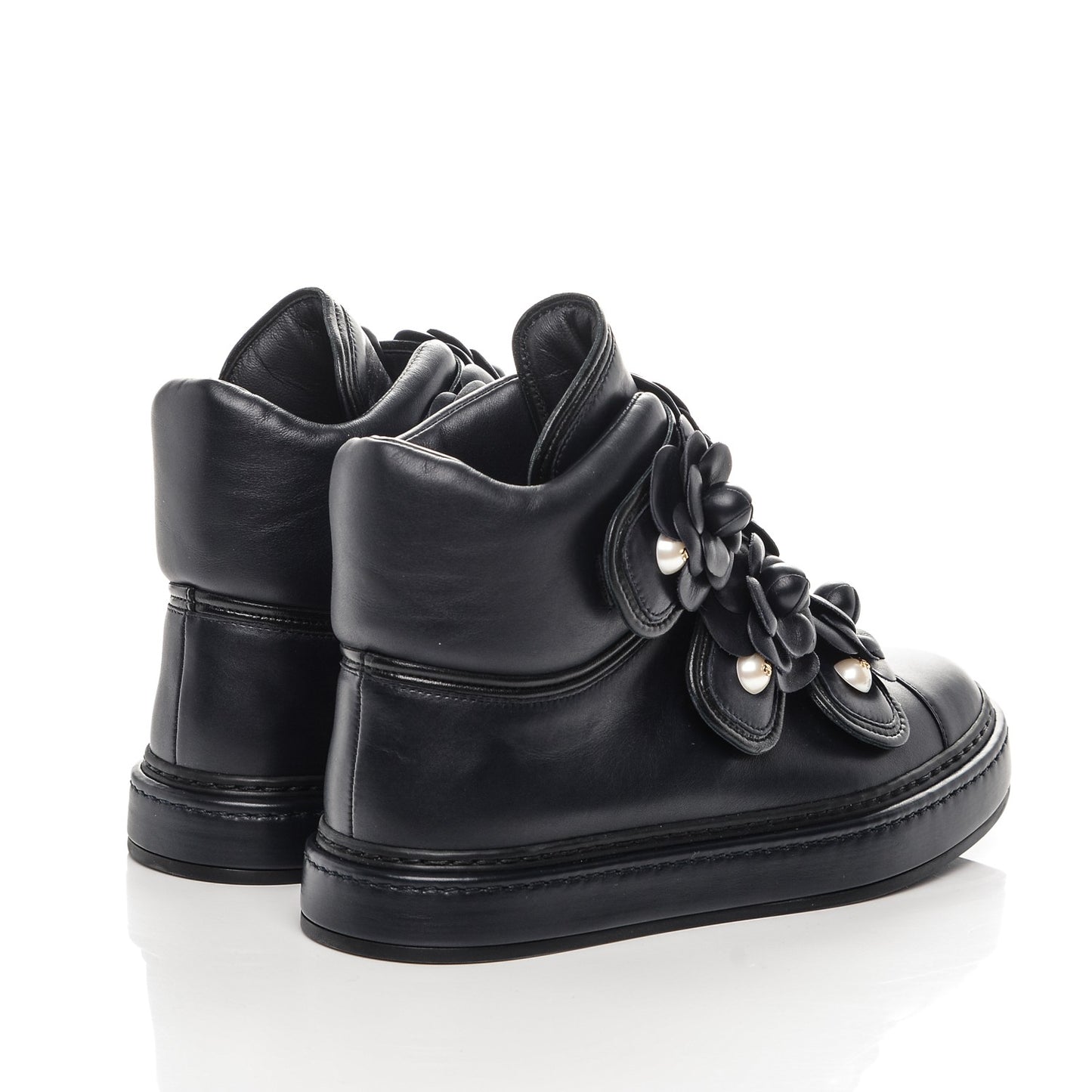 Lambskin Camellia High Top Sneakers 35.5 Navy