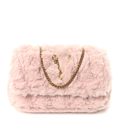 Versace Faux Fur Quilted Virtus V Mini Chain Flap Shoulder Bag English Rose 1 of 10