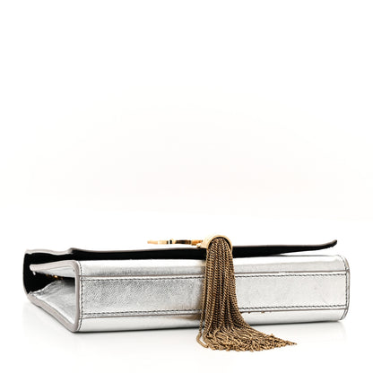 Saint Laurent Metallic Calfskin Small Classic Monogram Kate Tassel Satchel Silver 4 of 10