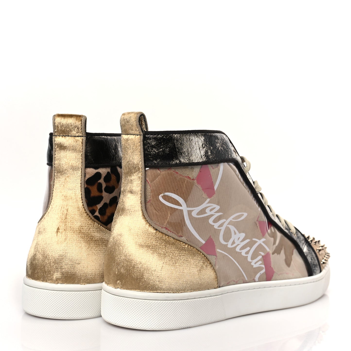 Calfskin Lou Spikes Loubi Kraft PVC Flat Sneakers 44 Multicolor