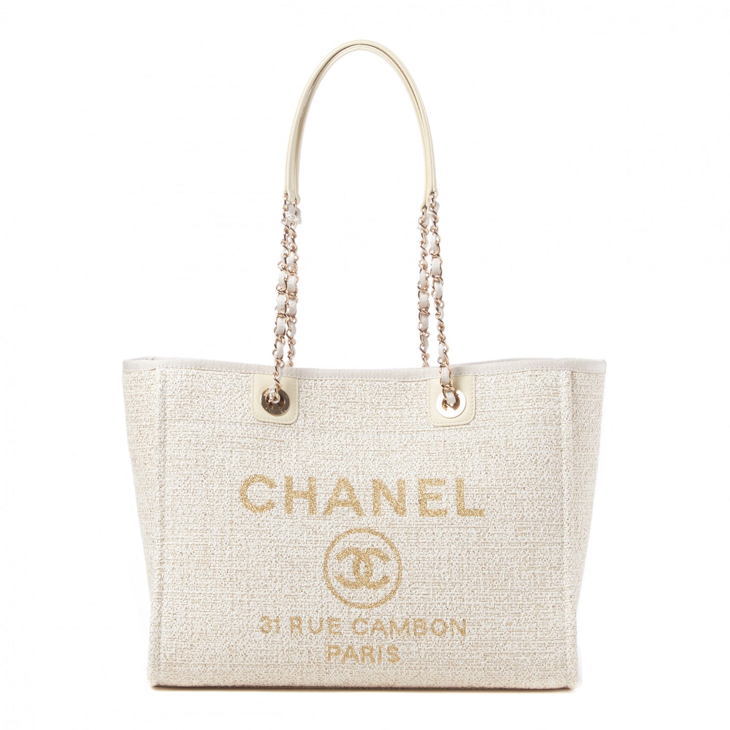 Lurex Boucle Small Deauville Tote White
