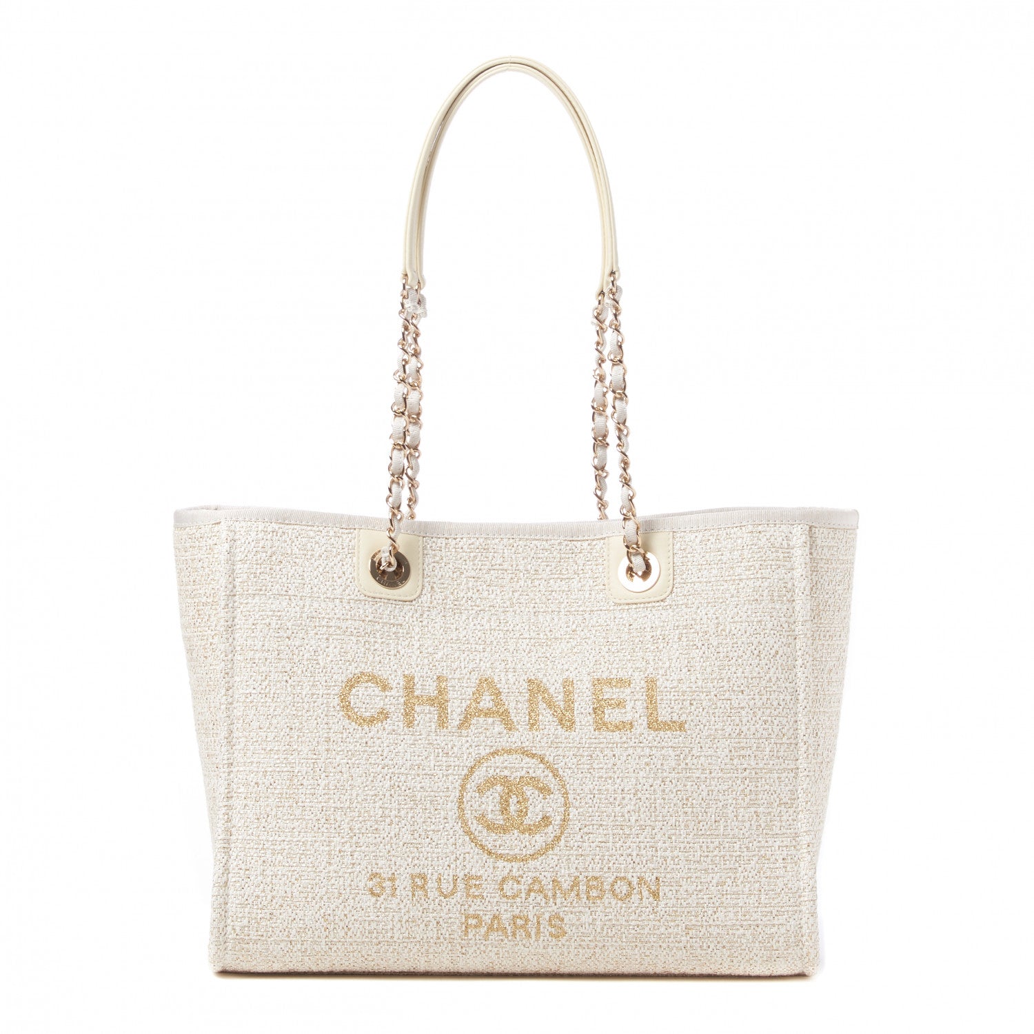 Chanel Lurex Boucle Small Deauville Tote White 1 of 10