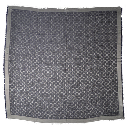 Louis Vuitton Wool Silk Monogram Denim Shawl Blue 3 of 5