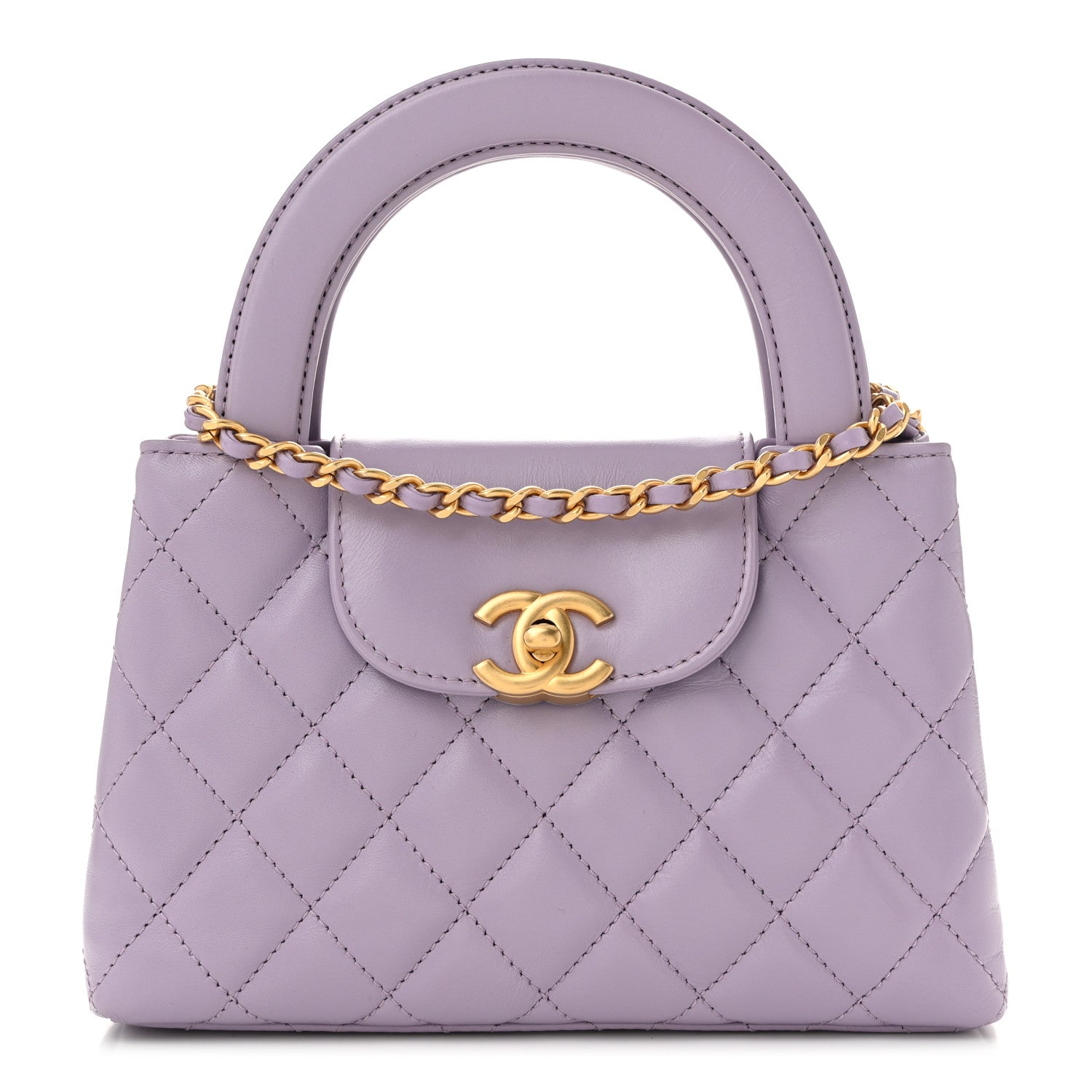 Chanel Shiny Aged Calfskin Quilted Nano Kelly Shopper Lilac 1 of 10