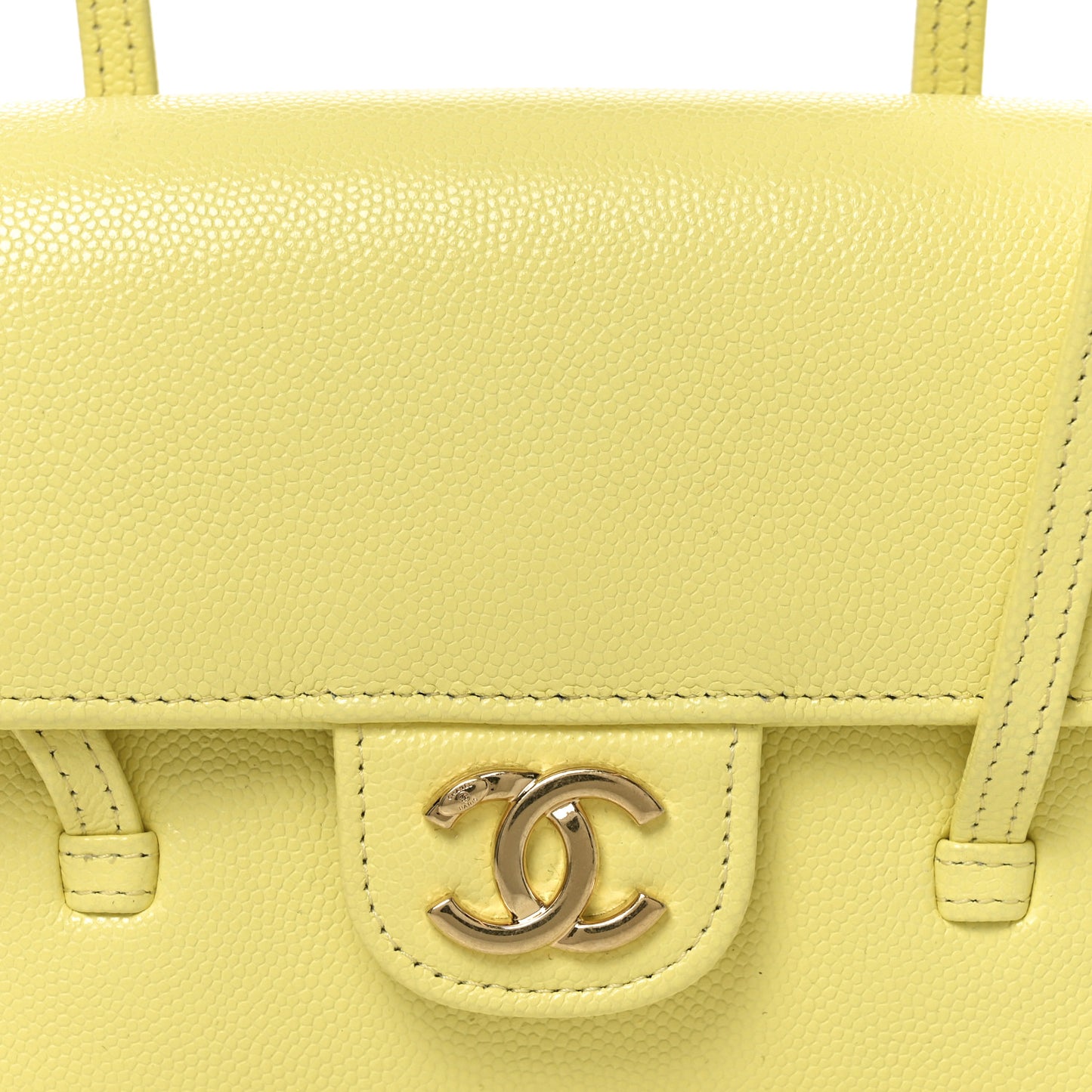 Shiny Caviar Mini Preppy Coco Shoulder Bag Light Yellow